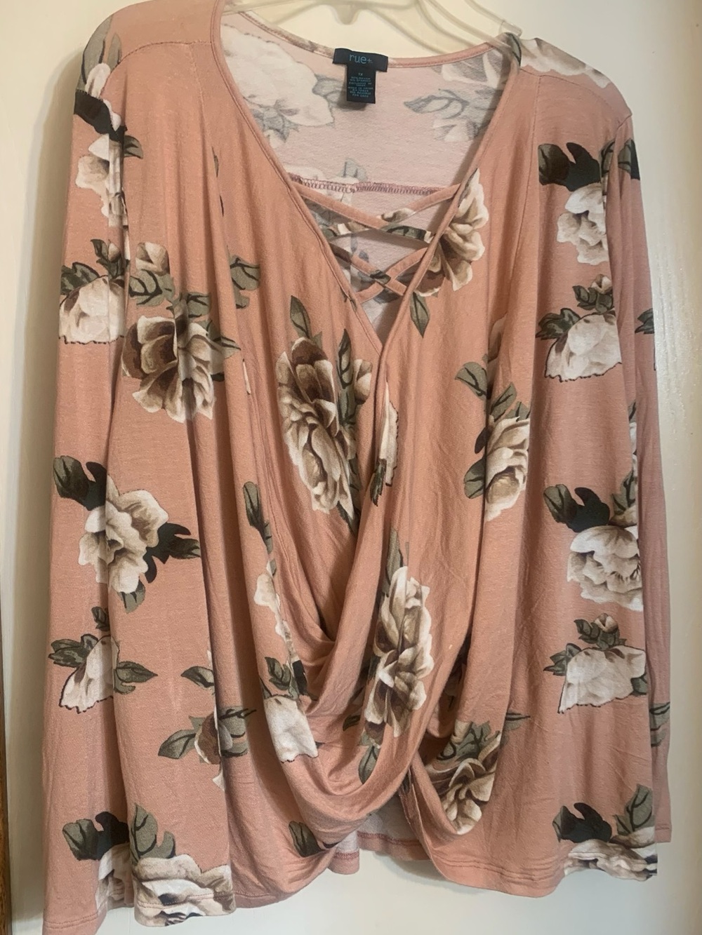 Rue21 Dusty Rose Floral Crisscross Wrap Long Sleeve Top